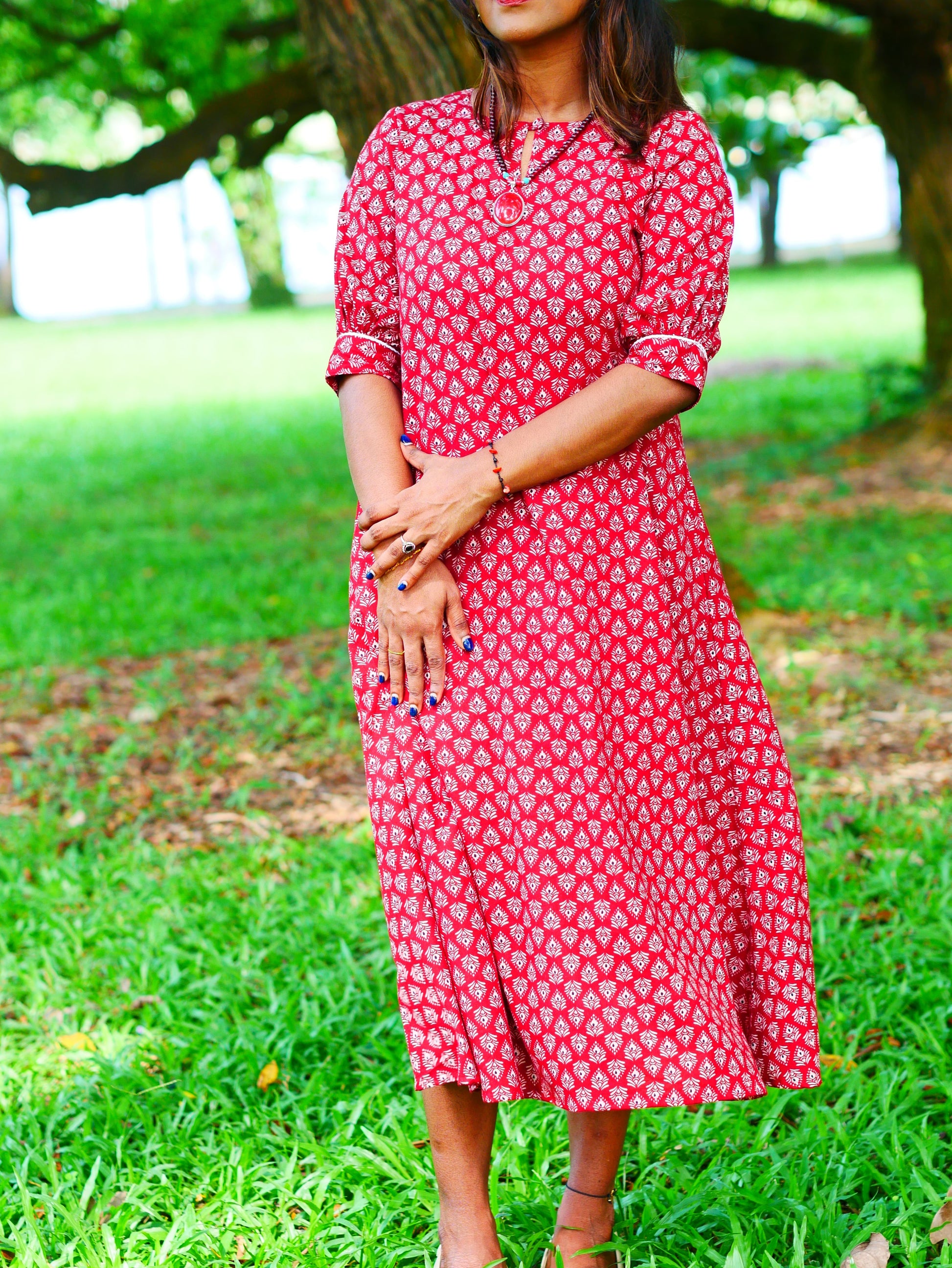 Tara – Red Handblock Cotton Dress