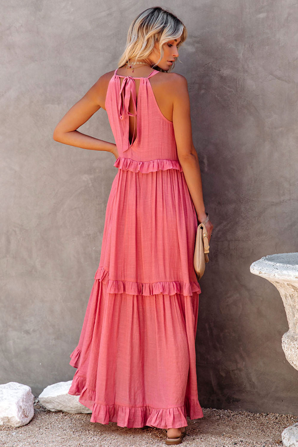 Orchid Petal Ruffle Hem Pleated Flowy Maxi Dress