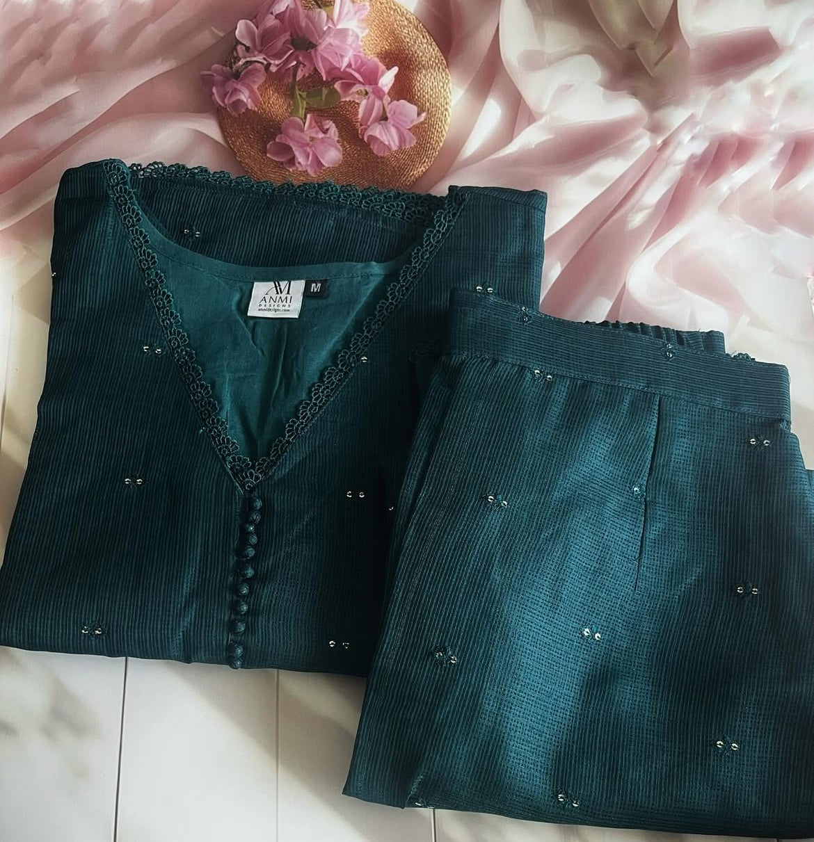 Emerald Glow Net Kotta Co-ord Set
