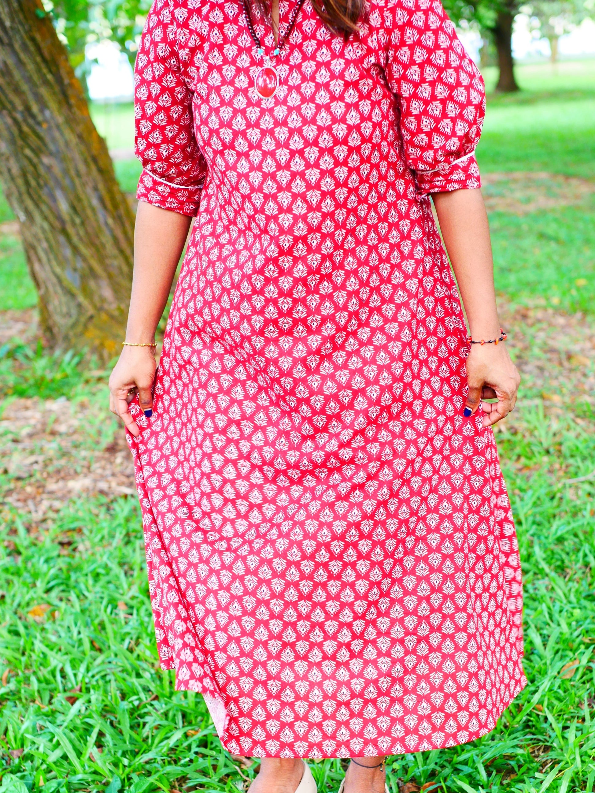 Tara – Red Handblock Cotton Dress