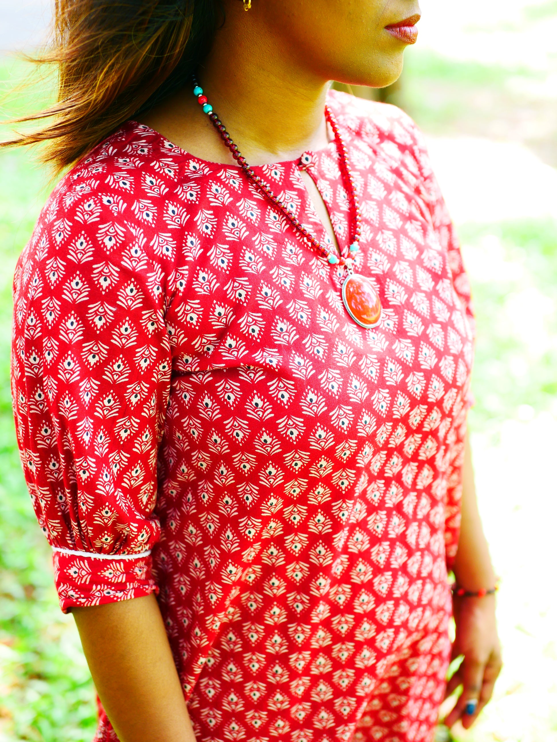 Tara – Red Handblock Cotton Dress