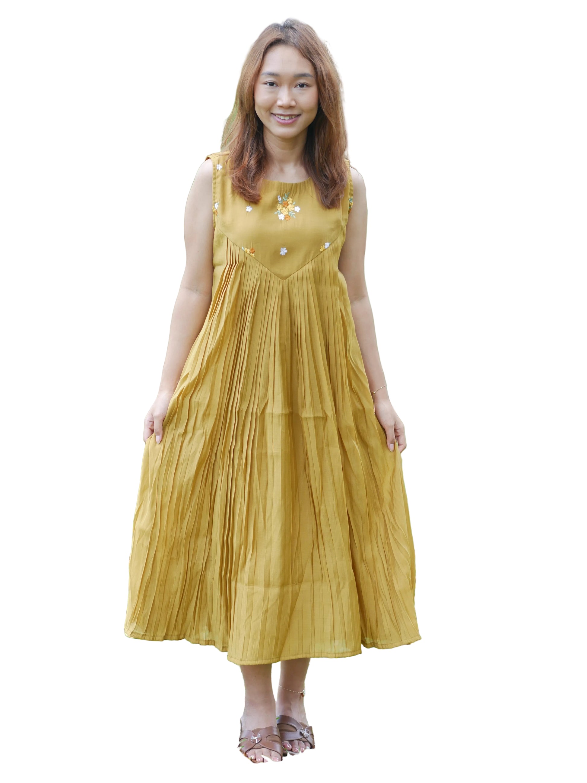 Sunlit Pleated Mul Chanderi Dress