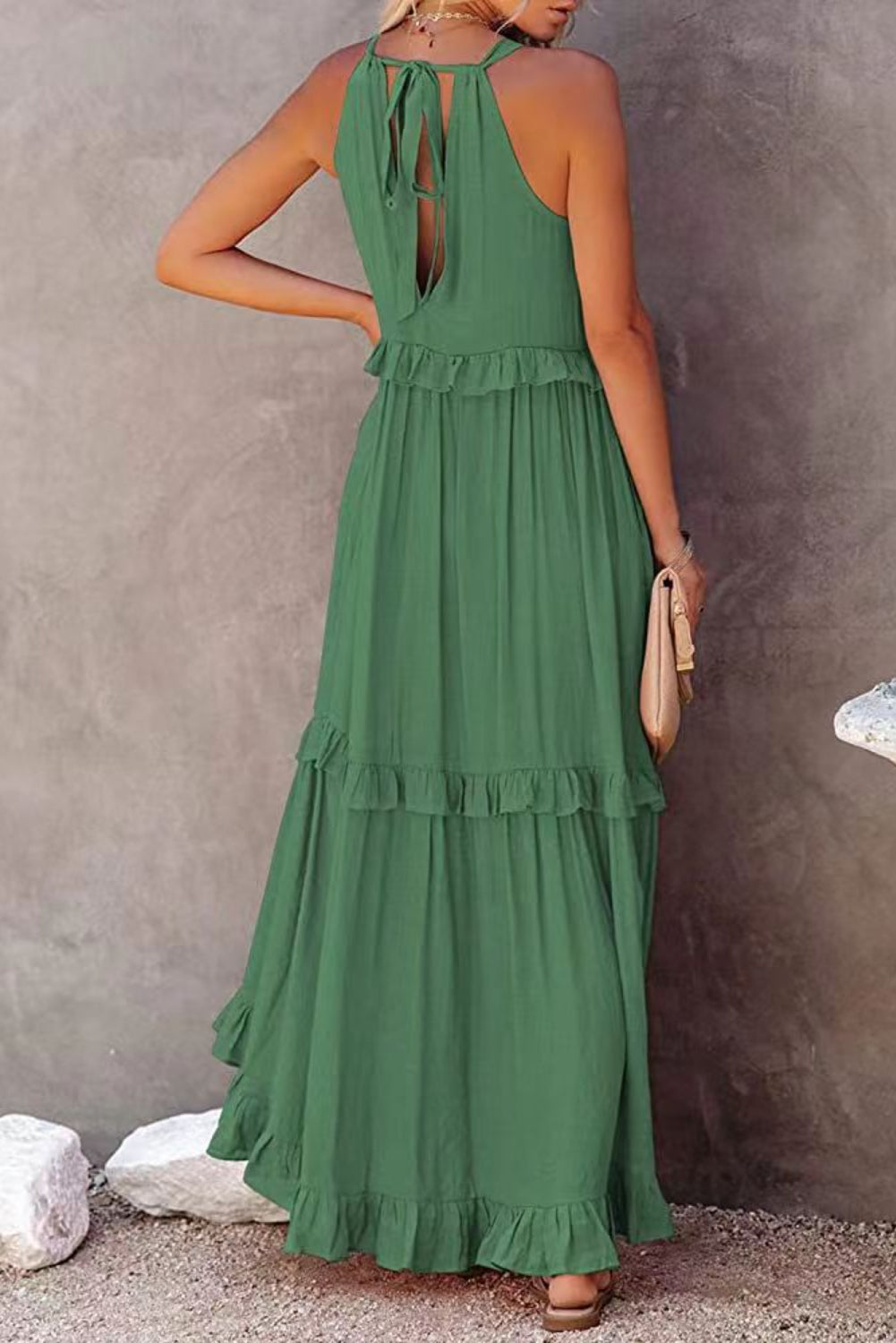 Orchid Petal Ruffle Hem Pleated Flowy Maxi Dress