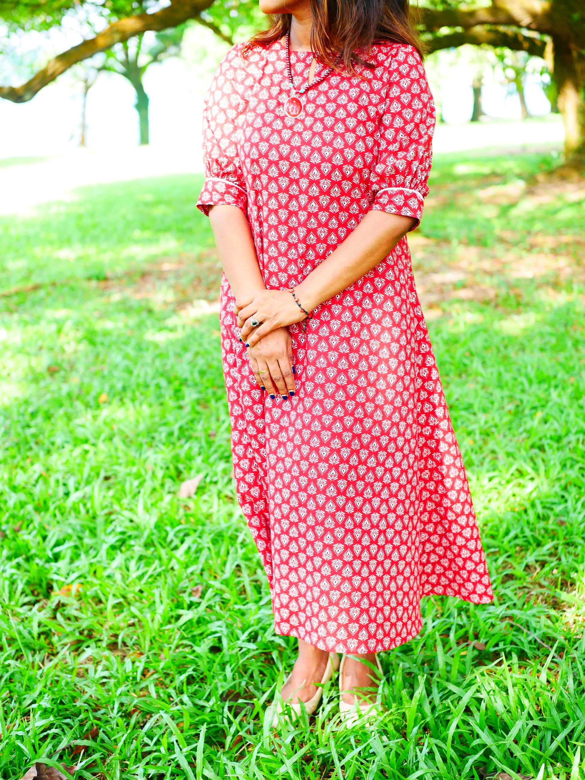 Tara – Red Handblock Cotton Dress